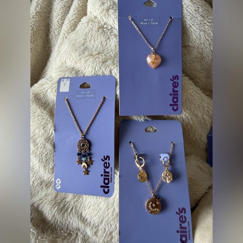 Claire's Gold and Pink Charm Necklace Set